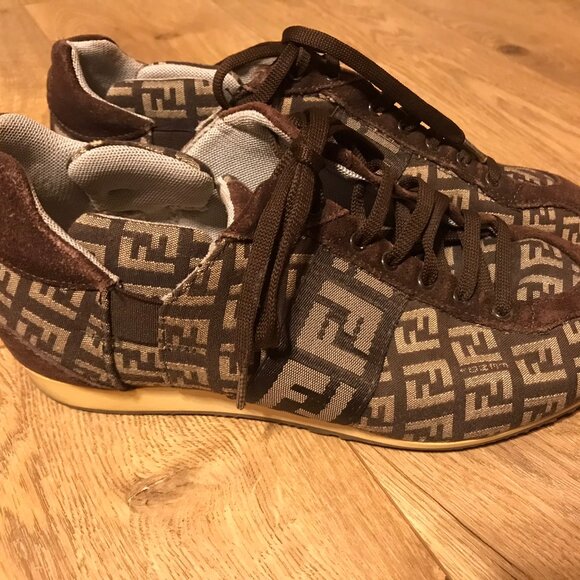 FENDI FF Monogram Suede and Canvas Fashion Sneakers - MADE IN ITALY - Picture 3 of 11